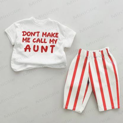 DON'T MAKE ME CALL MY AUNT Baby White&Red Vertical Striped 2-piece Set - White&Red - 4-5T - image 1