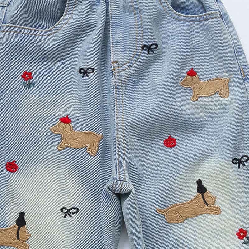 Toddler Embroidered Puppy Light Wash Denim Pants - image 6