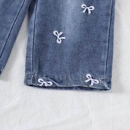 Baby Girls Bow Blue Stripe Long Sleeve Shirt and Denim Pants 2-piece Set - image 7