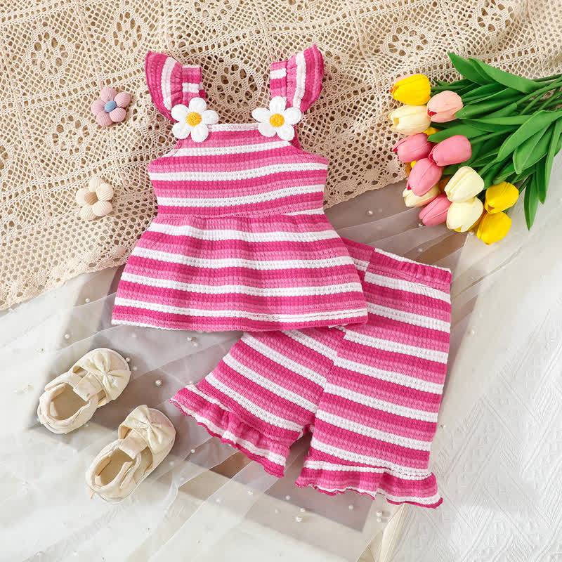 Baby Girls Strap Striped Ruffle Hem Top and Shorts 2-piece Set - Pink - 2-3Y - image 3