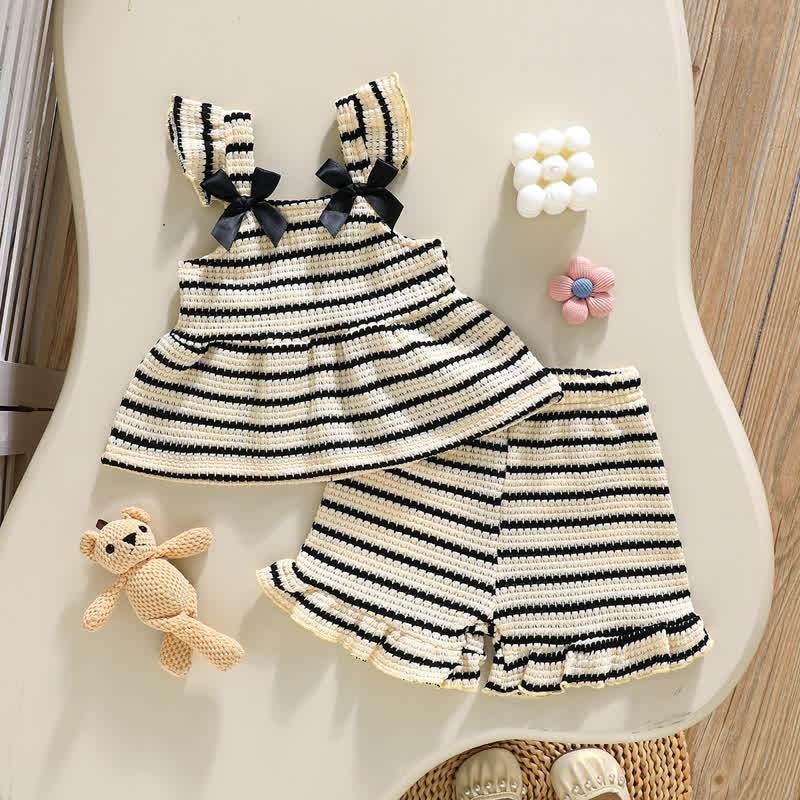 Baby Girls Strap Striped Ruffle Hem Top and Shorts 2-piece Set - Beige - 2-3Y - image 5