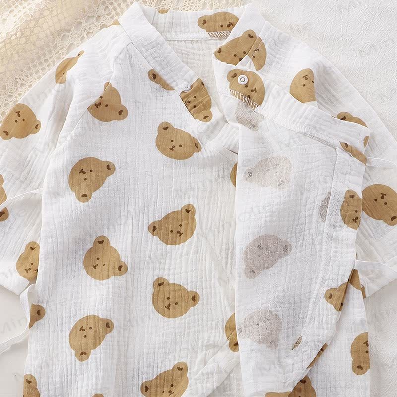 Baby Bear/Floral Gauze Romper with Ruffle Bonnet - image 4