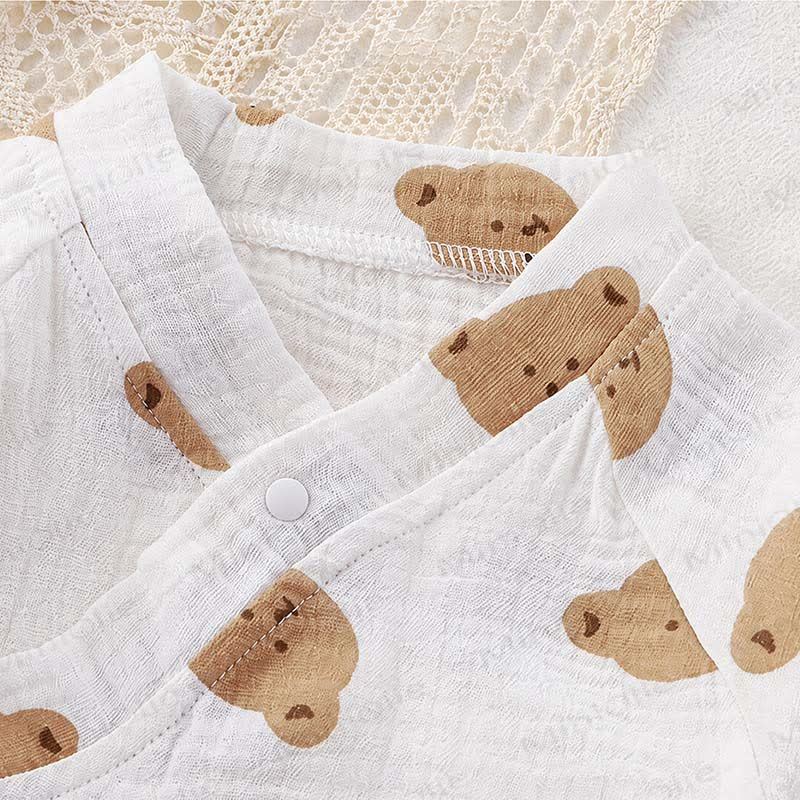 Baby Bear/Floral Gauze Romper with Ruffle Bonnet - image 3