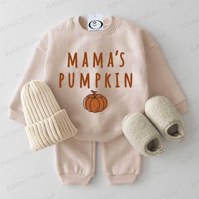 MAMA'S PUMPKIN Baby Beige Sweatshirt 2-piece Set - Beige - 2-3T - image 1