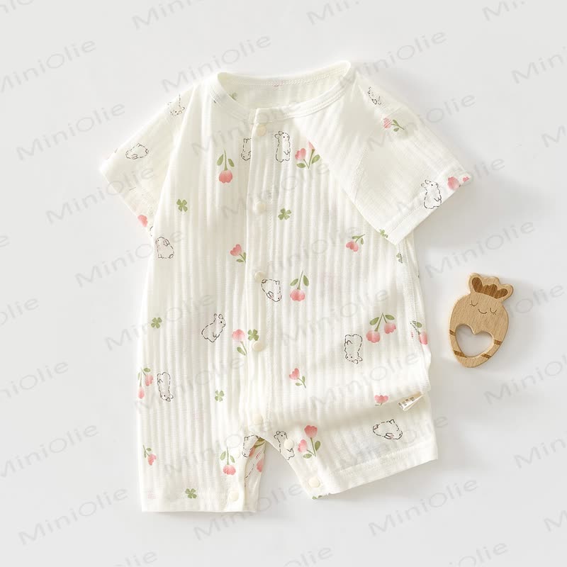 Baby Bear/Bunny Print Short Sleeve Romper - Bunny - 18-24M - image 3
