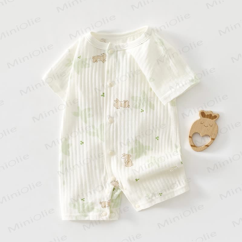 Baby Bear/Bunny Print Short Sleeve Romper - Leaves - 18-24M - image 5