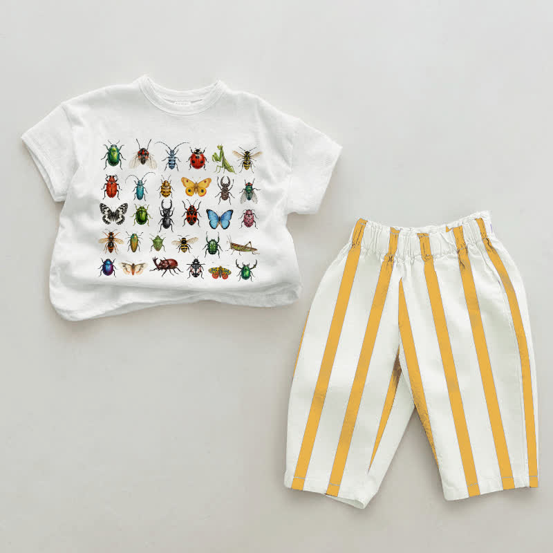 Baby Insect Print White&Yellow Vertical Striped 2-piece Set - White&Yellow - 2-3T - image 1