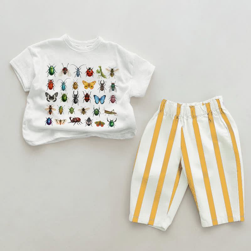 Baby Insect Print White&Yellow Vertical Striped 2-piece Set - White&Yellow - 2-3T - image 1