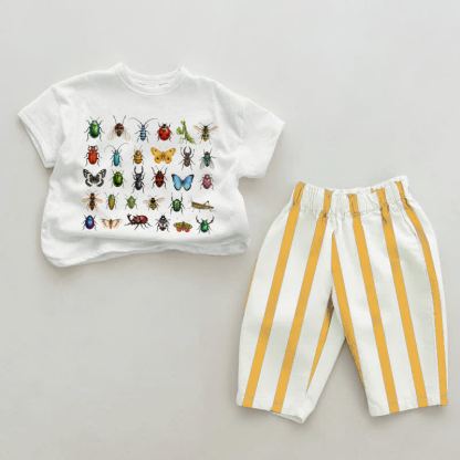 Baby Insect Print White&Yellow Vertical Striped 2-piece Set - White&Yellow - 2-3T - image 1
