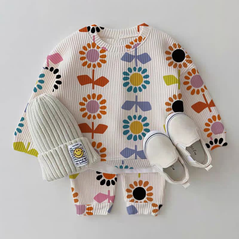 Baby Flower Print White Waffle Sweatshirt 2-piece Set - White - 18-24M - image 1