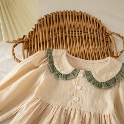 Baby Girl Khaki Ruffle Collar Peplum Top and Pants 2-piece Set - image 3