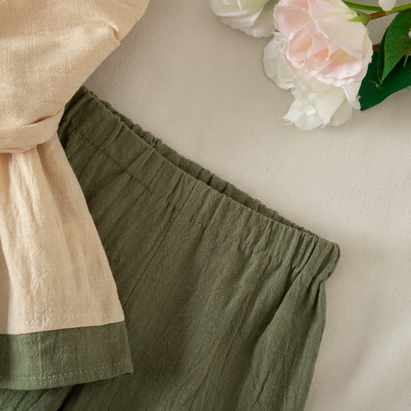 Baby Girl Khaki Ruffle Collar Peplum Top and Pants 2-piece Set - image 7