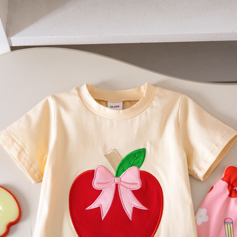 Toddler Baby Girls Apple Applique Tee and Printed Flare Pants Set - image 4
