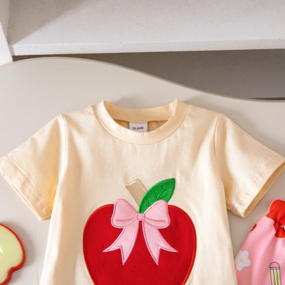 Toddler Baby Girls Apple Applique Tee and Printed Flare Pants Set - image 4