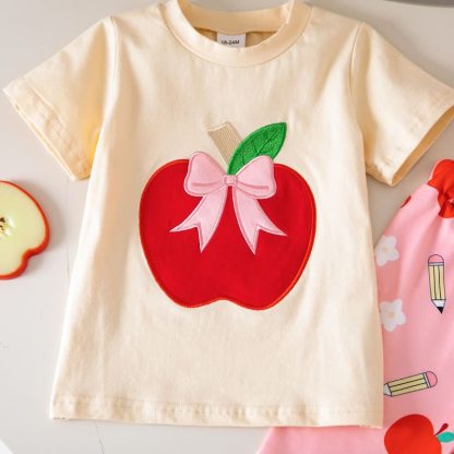 Toddler Baby Girls Apple Applique Tee and Printed Flare Pants Set - image 5