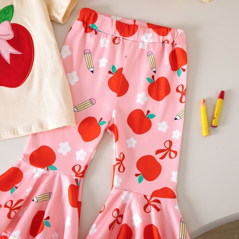 Toddler Baby Girls Apple Applique Tee and Printed Flare Pants Set - image 7