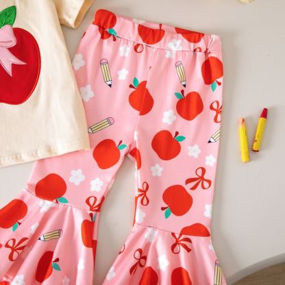 Toddler Baby Girls Apple Applique Tee and Printed Flare Pants Set - image 7
