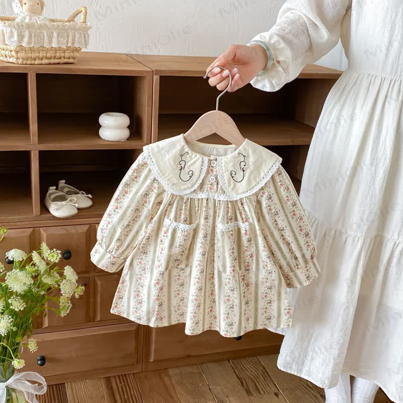 Toddler Girl Floral Long Sleeve Dress - Khaki - 6-7T - image 12
