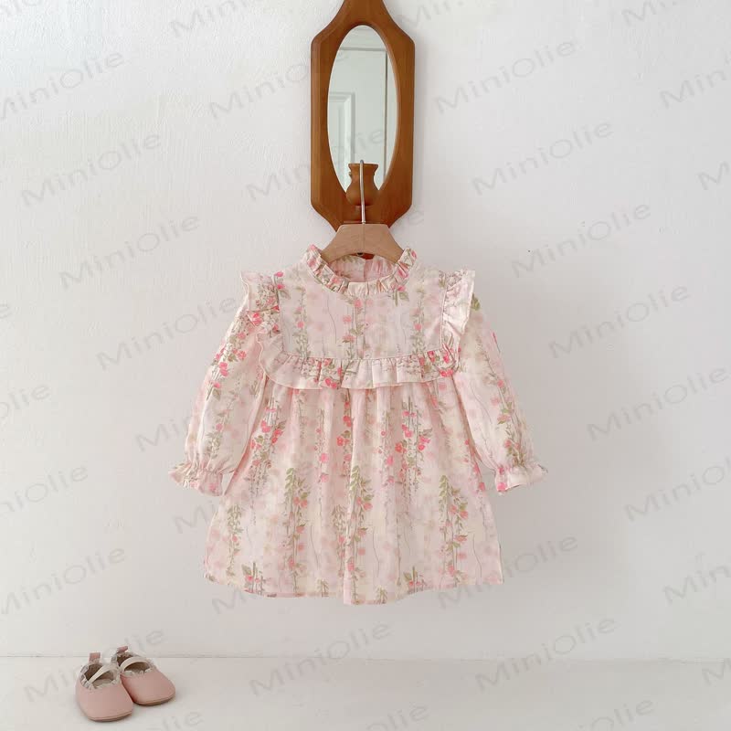 Toddler Girl Floral Ruffle Trim Collar Long Sleeve Dress - image 3