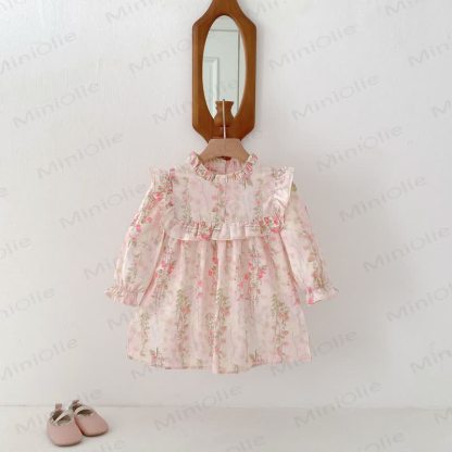 Toddler Girl Floral Ruffle Trim Collar Long Sleeve Dress - image 3
