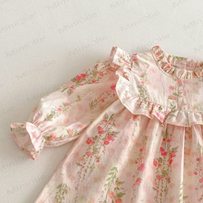 Toddler Girl Floral Ruffle Trim Collar Long Sleeve Dress - image 6