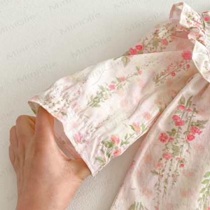 Toddler Girl Floral Ruffle Trim Collar Long Sleeve Dress - image 7
