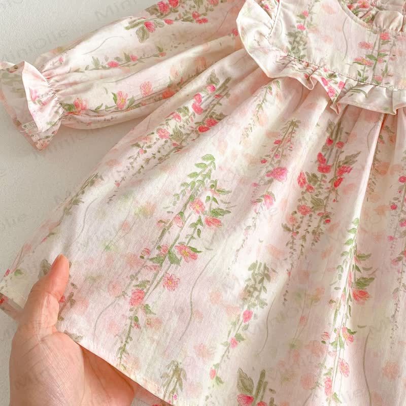 Toddler Girl Floral Ruffle Trim Collar Long Sleeve Dress - image 9