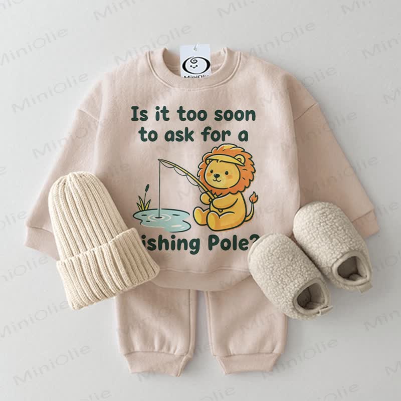 IS IT TOO SOON TO ASK FOR A FISHING POLE? Baby Beige Sweatshirt 2-piece Set - Beige - 2-3T - image 1