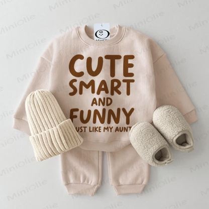 CUTE SMART AND FUNNY JUST LIKE MY AUNT Baby Beige Sweatshirt 2-piece Set - Beige - 2-3T - image 1