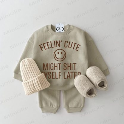 FEELIN' CUTE MIGHT SHIT MYSELF LATER Baby Grey Green Sweatshirt 2-piece Set - Grey Green - 2-3T - image 1