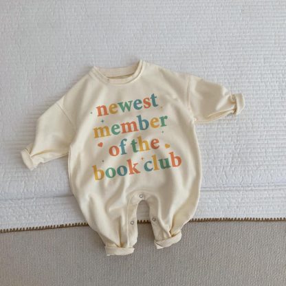 NEWEST MEMBER OF THE BOOK CLUB Baby Toddler Beige Romper - Beige - 2-3T - image 1