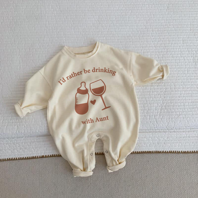 I'D RATHER BE DRINKING WITH AUNT Baby Toddler Beige Romper - Beige - 2-3T - image 1
