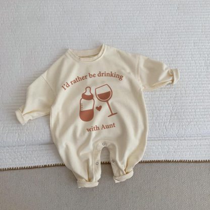 I'D RATHER BE DRINKING WITH AUNT Baby Toddler Beige Romper - Beige - 2-3T - image 1