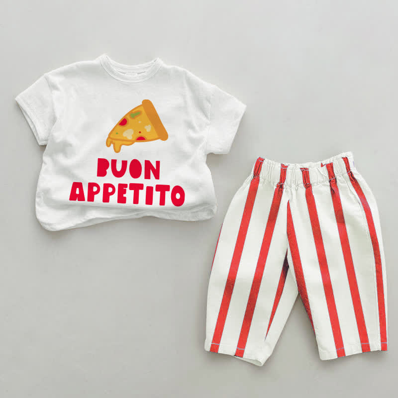 BUON APPETITO Baby Pizza White&Red Vertical Striped 2-piece Set - White&Red - 4-5T - image 1