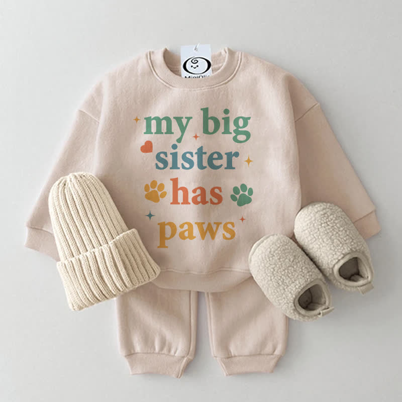 MY BIG BROTHER/SISTER HAS PAWS Baby Beige Sweatshirt 2-piece Set - Beige: SISTER - 2-3T - image 2