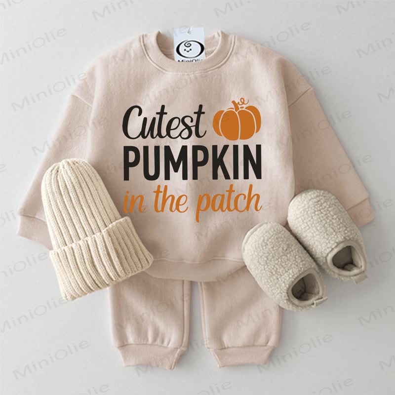 CUTEST PUMPKIN IN THE PATCH Baby Beige Sweatshirt 2-piece Set - Beige - 2-3T - image 1