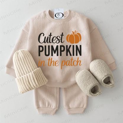 CUTEST PUMPKIN IN THE PATCH Baby Beige Sweatshirt 2-piece Set - Beige - 2-3T - image 1