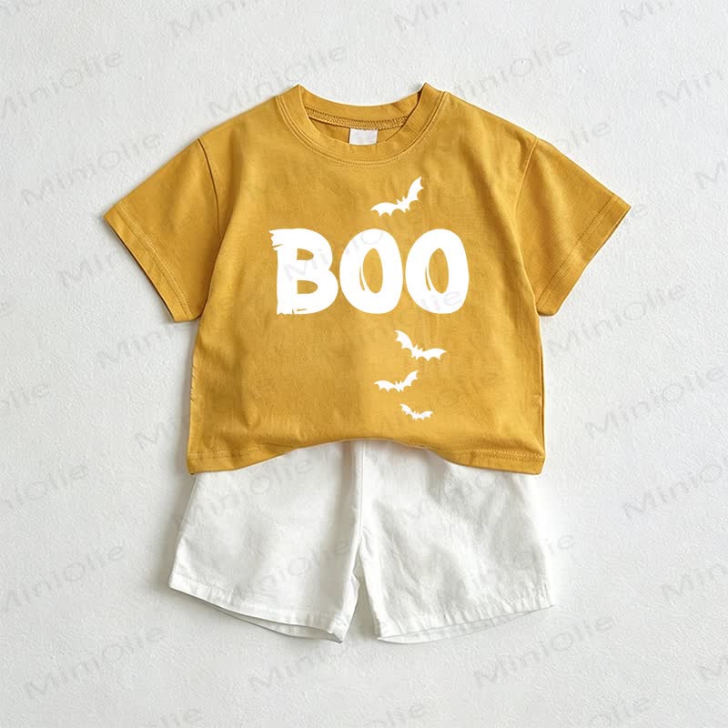 BOO Baby Bat Tee and Shorts 2-Piece Set - Yellow&White - 3-5T - image 1