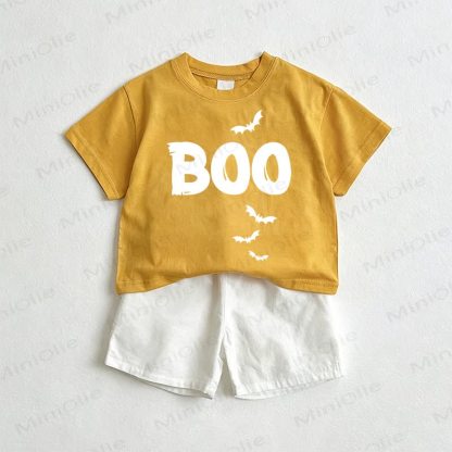 BOO Baby Bat Tee and Shorts 2-Piece Set - Yellow&White - 3-5T - image 1