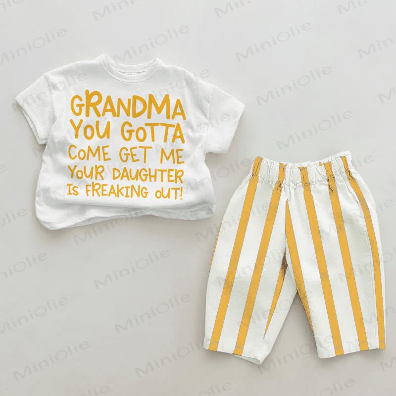 GRANDMA YOU GOTTA COME GET ME YOUR DAUGHTER IS FREAKING OUT! Baby Yellow Vertical Striped 2-piece Set - White&Yellow - 2-3T - image 1