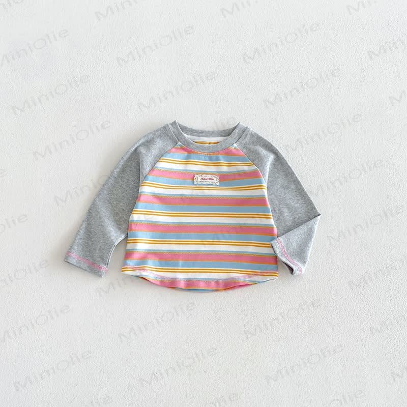 Baby Toddler Lace Label Color Block Long Sleeve T-Shirt - Gray Sleeve & Stripe - 6-7T - image 10