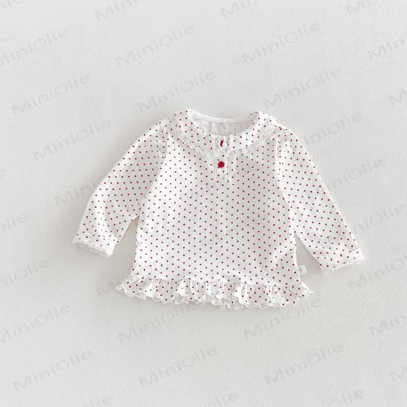 Baby Toddler Girl Lace Peter Pan Collar Long Sleeve T-Shirt - White Red Dot - 6-7T - image 8