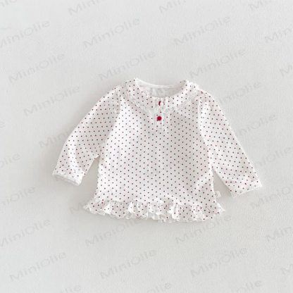 Baby Toddler Girl Lace Peter Pan Collar Long Sleeve T-Shirt - White Red Dot - 6-7T - image 8