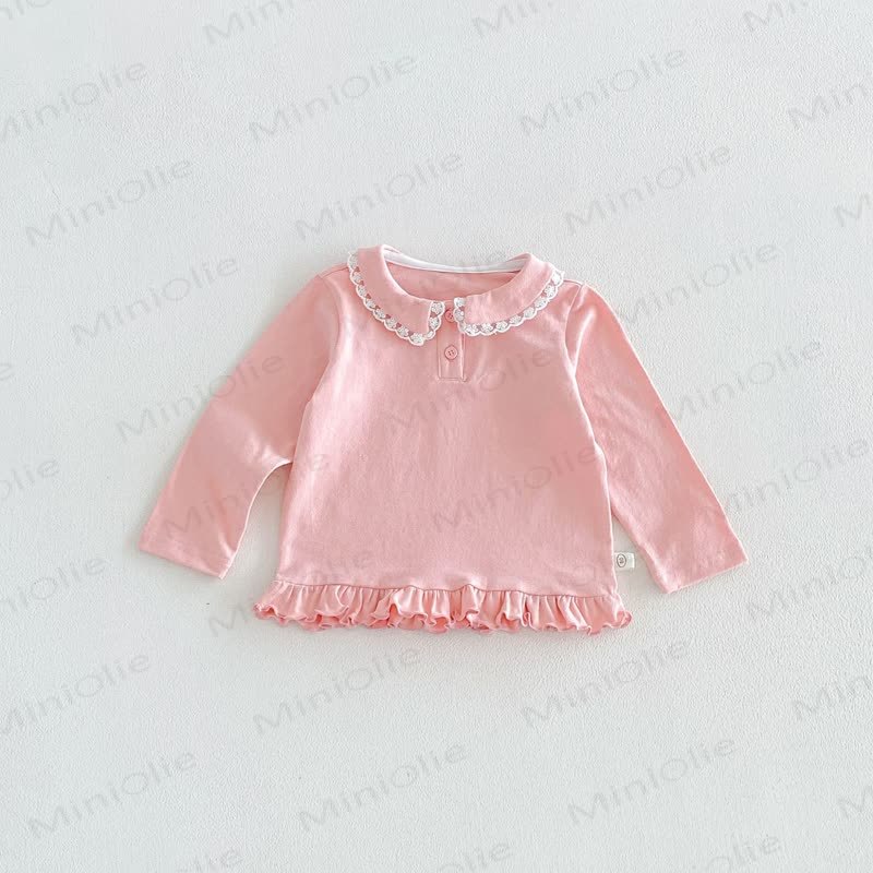 Baby Toddler Girl Lace Peter Pan Collar Long Sleeve T-Shirt - Pink - 6-7T - image 9