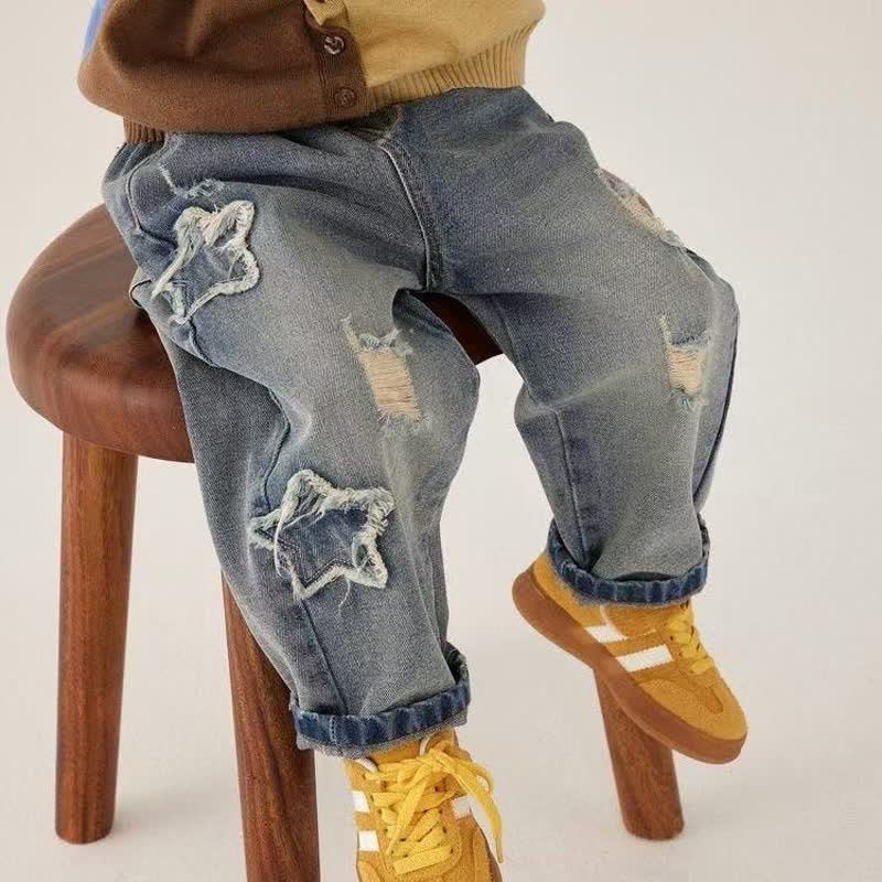 Toddler Boy Star Loose Fit Denim Jeans - Blue - 10-11T - image 1