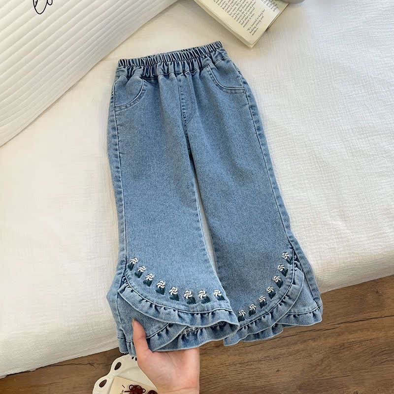 Toddler Girl Floral Embroidered Denim Flare Pants - Blue - 8-9T - image 1