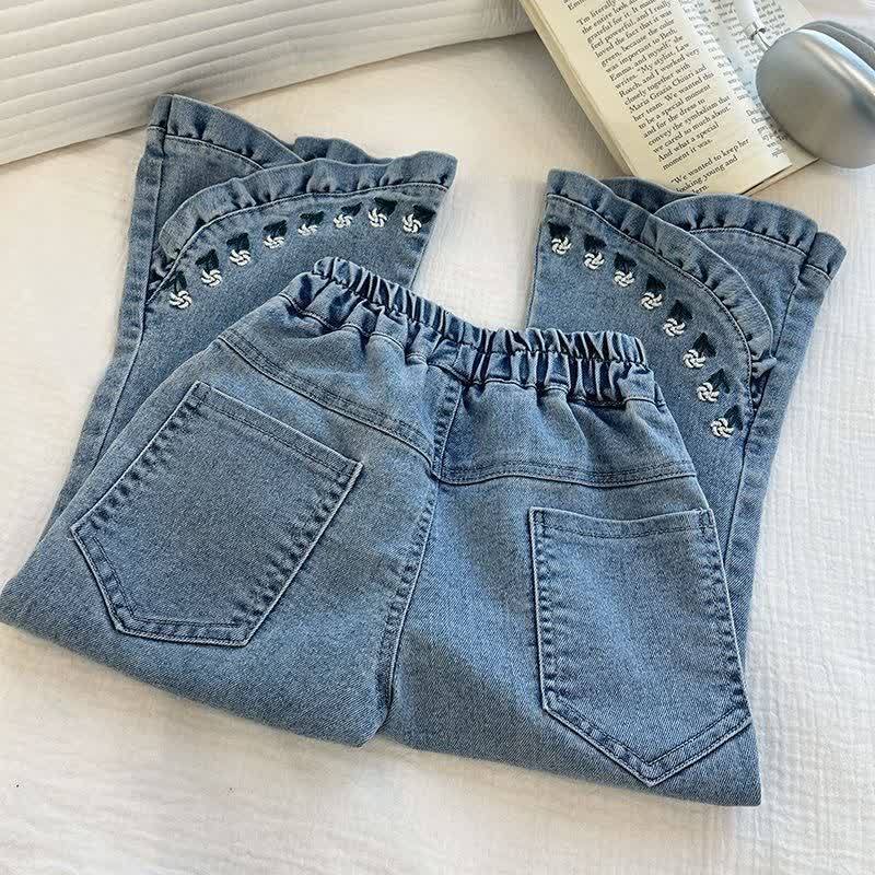 Toddler Girl Floral Embroidered Denim Flare Pants - image 3