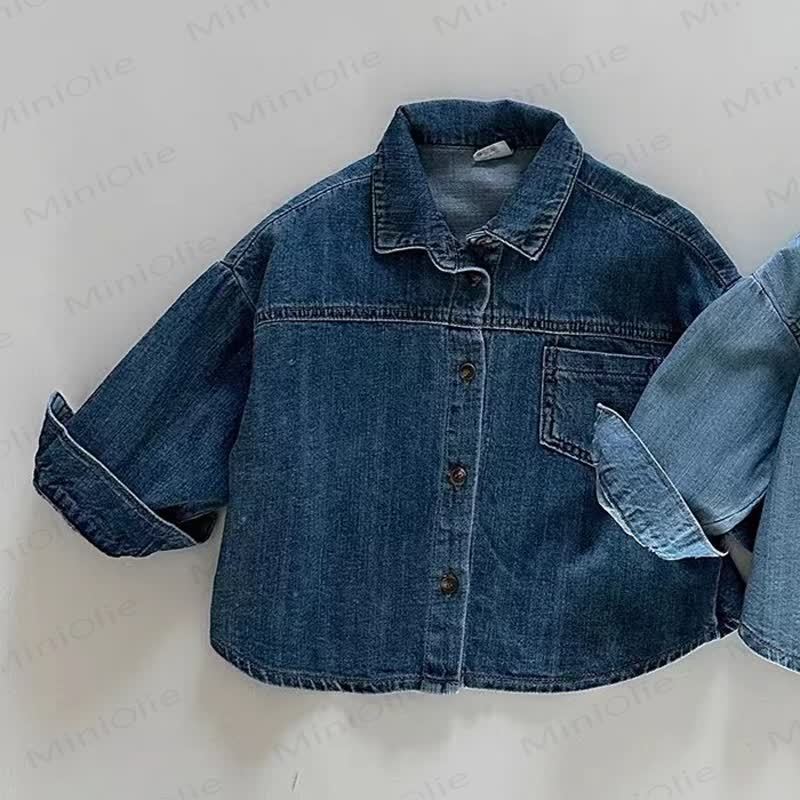 Baby Toddler Turn-Down Collar Long Sleeve Denim Jacket - Dark Blue - 2-3T - image 4