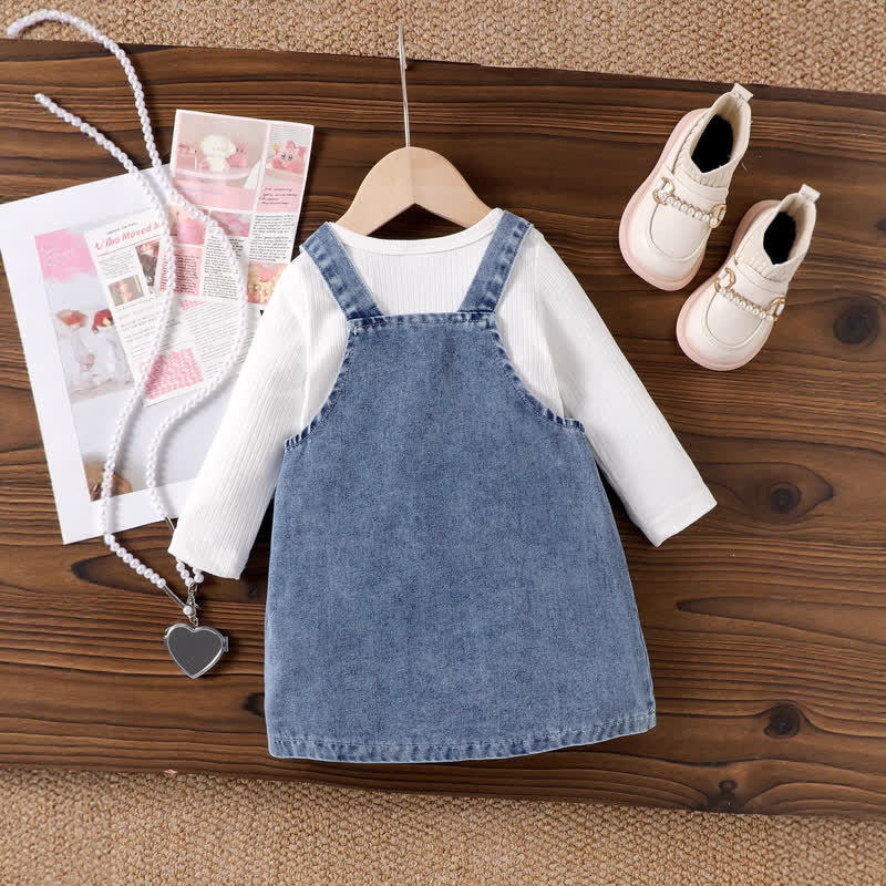 Baby Girl Long Sleeve Top and Heart Denim Pinafore 2-piece Set - image 2