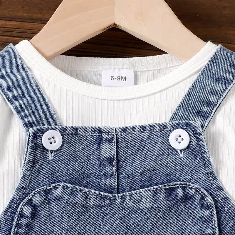 Baby Girl Long Sleeve Top and Heart Denim Pinafore 2-piece Set - image 4